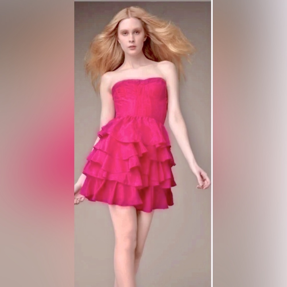 Rebecca Taylor Strapless Tiered Party Girl Silk A-line Cocktail Dress ZB4